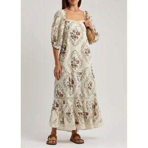 A19 Free People Southwest Lace Maxi Dress Floral Puff Sleeve Cream Boho White